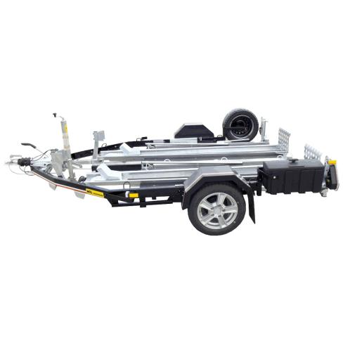 REMORQUE PORTE-MOTO  2 RAILS  TYPE:KXL DUPLEX   "FREINE"  avec coffre et RDS  PTC:800/850/900/950/1000/1100/1200/1300KG   PV:395KG     MSD1    (FEV 2024)