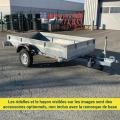 REMORQUE  ABAISSANTE HYDRAULIQUE  - roue 15580R13- PTC:750KG CU460 KG  Dim utiles : 2700x1800 - PENTE DE 3 A 5°